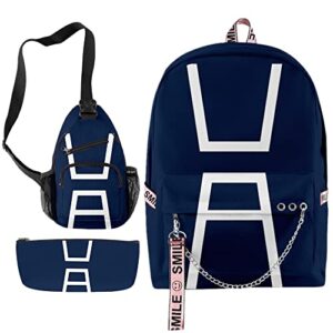 anime backpacks kid schoolbag backpack for teens students and unisex 3pcs（bag-blue）