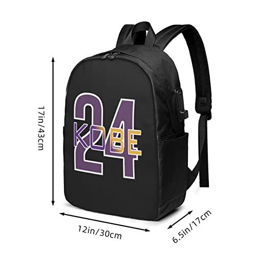 Mamba 24 Ko-Be Basketball Men'S Woman Backpack Laptop Backpack Usb Charging Port Black One Size