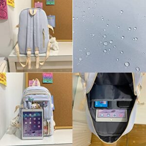 Preppy Backpack, Kawaii Backpack with Kawaii Pin And Accessories for Girls School Cute Aesthetic Backpack (Blue)