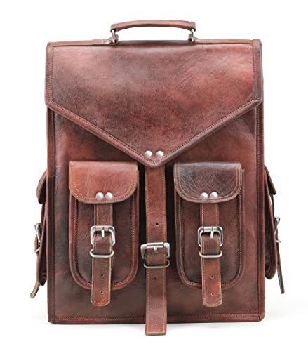 Handmade World Brown Vintage Leather Backpack Laptop Messenger Bag Rucksack Sling for Men Women (11" x 15")