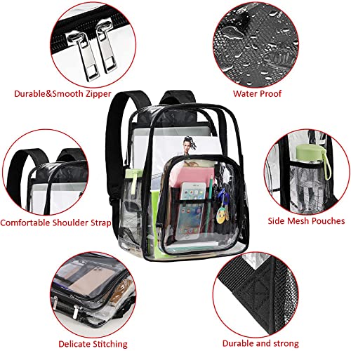 Clear Backpack, ECBGZTK Clear Backpack Heavy Duty Durable Transparent Waterproof Backpack, PVC Clear School Bag for Students, School, Workplace, Travel (Black)