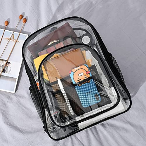 Clear Backpack, ECBGZTK Clear Backpack Heavy Duty Durable Transparent Waterproof Backpack, PVC Clear School Bag for Students, School, Workplace, Travel (Black)