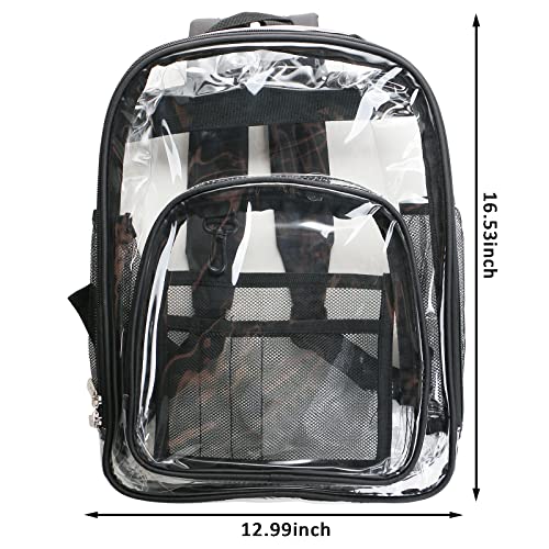 Clear Backpack, ECBGZTK Clear Backpack Heavy Duty Durable Transparent Waterproof Backpack, PVC Clear School Bag for Students, School, Workplace, Travel (Black)