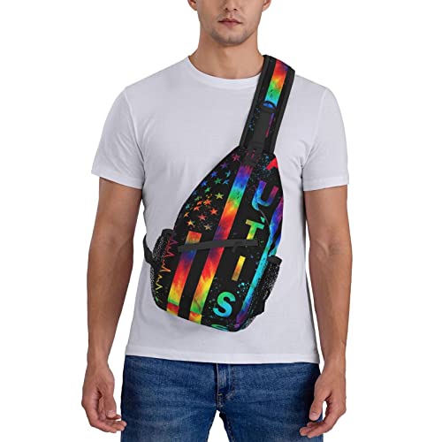 Autism Pattern Sling Backpack Travel Hiking Daypack Autism Awareness Crossbody Shoulder Bag For Women Men Teens