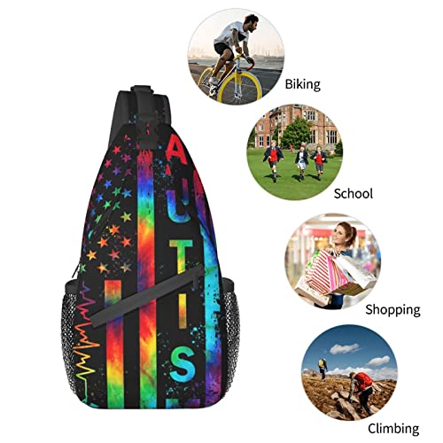 Autism Pattern Sling Backpack Travel Hiking Daypack Autism Awareness Crossbody Shoulder Bag For Women Men Teens