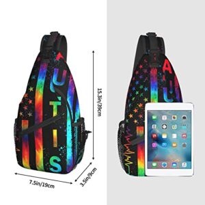 Autism Pattern Sling Backpack Travel Hiking Daypack Autism Awareness Crossbody Shoulder Bag For Women Men Teens