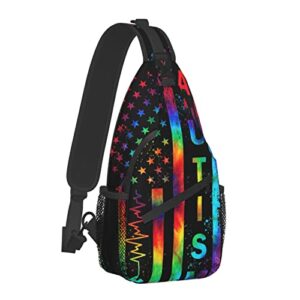 Autism Pattern Sling Backpack Travel Hiking Daypack Autism Awareness Crossbody Shoulder Bag For Women Men Teens