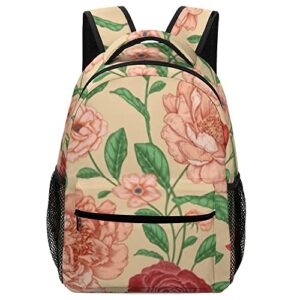 travel laptop backpack school bag floral roses peonies victorian style large capacity business ddurable water resistant college laptop ipad tablet bag for men and women