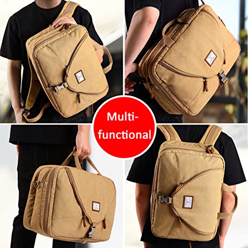 XINCADA Canvas Messenger Bag Crossbody Shoulder Bags Convertible Travel Business Backpack Multi-Functional Laptop Briefcase Backpack Crossbody Handbag 3-IN-1 (Khaki)