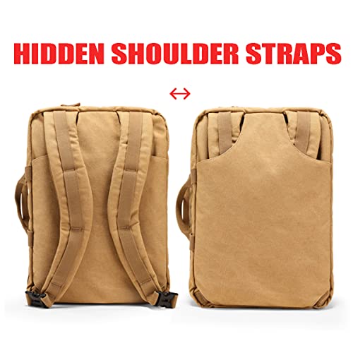 XINCADA Canvas Messenger Bag Crossbody Shoulder Bags Convertible Travel Business Backpack Multi-Functional Laptop Briefcase Backpack Crossbody Handbag 3-IN-1 (Khaki)