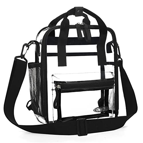 Conworld Clear Mini Backpack Stadium Approved, Small Clear Backpack Stadium Approved for Women Girl Men,Waterproof Transparent Backpack for Work & Sport&Concerts,Black