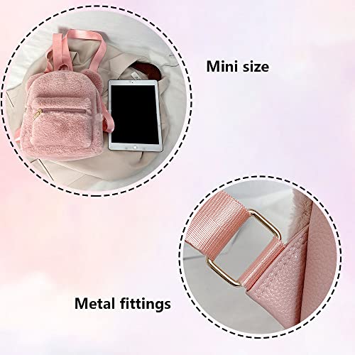 Girls Cute Bear Fuzzy Backpack Women Kawaii Soft Furry Casual Daypack Mini Plush Schoolbag Back To School Gifts for Girl (White,20*15*26cm)