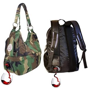 portovino daypack- fashionable backpack with leakproof, hidden, insulated compartment, holds 2 bottles of wine! great for travel, byob, restaurants, party, dinner, mother’s day gift!