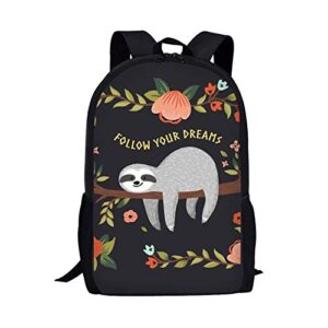 Showudesigns"Follow Your Dreams" School Bag Shoulder Backpack for Kids Boys Girls Sloth Book Bag with Zipper