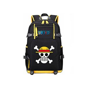 zjyjing anime one piece logo luffy print backpack with usb interface casual large capacity laptop backpack (b3-1)