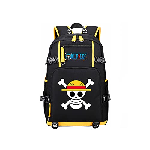 ZJYJING Anime One Piece Logo Luffy Print Backpack with USB Interface Casual Large Capacity Laptop Backpack (B3-1)