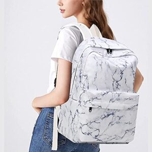 Sunborls Backpack For Teen Girls Lightweight High-Capacity Student Bookbag Women Backpack With Lunch Bag Pencil Bags Student Bookbags 3pcs（Marble White）