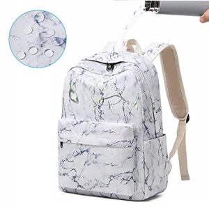 Sunborls Backpack For Teen Girls Lightweight High-Capacity Student Bookbag Women Backpack With Lunch Bag Pencil Bags Student Bookbags 3pcs（Marble White）