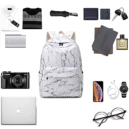 Sunborls Backpack For Teen Girls Lightweight High-Capacity Student Bookbag Women Backpack With Lunch Bag Pencil Bags Student Bookbags 3pcs（Marble White）