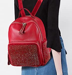 Zzfab Rhinestone Backpack Faux Leather Pewter