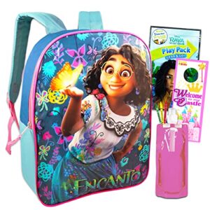 encanto backpack for girls disney – bundle with 15″ encanto backpack, water bottle, mini coloring book, stickers, more | encanto backpack set