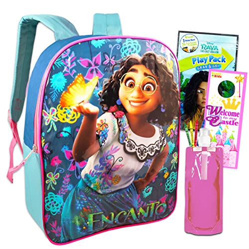 Encanto Backpack for Girls Disney - Bundle with 15" Encanto Backpack, Water Bottle, Mini Coloring Book, Stickers, More | Encanto Backpack Set