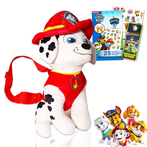 Nick Shop Paw Patrol Marshall Plushie Backpack for Kids - Marshall Plush Backpack Bundle Plus Paw Patrol Temporary Tattoos and More (Paw Patrol Gifts)