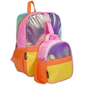 wildkin pack-it-all kids backpack bundle with clip-in lunch box (orange shimmer)