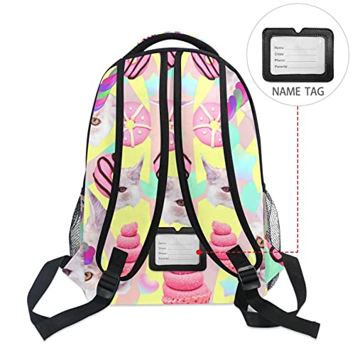 MCHIVER Cute Unicorn Cat Candy Personalized Laptop Backpack Custom School Bookbags for Boy Girl Lightweight Travel Backpack with Adjustable Buckle