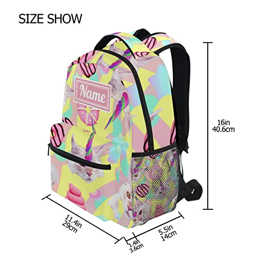 MCHIVER Cute Unicorn Cat Candy Personalized Laptop Backpack Custom School Bookbags for Boy Girl Lightweight Travel Backpack with Adjustable Buckle