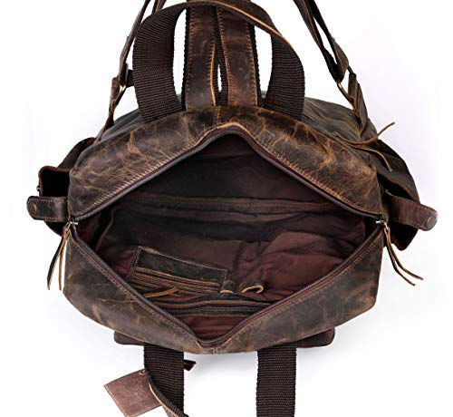 Ruzioon Vintage Buffalo Leather Backpack Multi Pockets Travel Bag for Men/Women