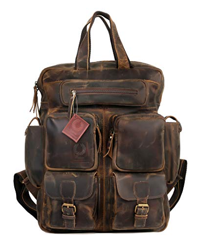 Ruzioon Vintage Buffalo Leather Backpack Multi Pockets Travel Bag for Men/Women