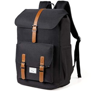 kasqo backpack for men and women, 15.6 inch laptop school backpack large capacity water resistant drawstring flap school bag college student bookbag, black