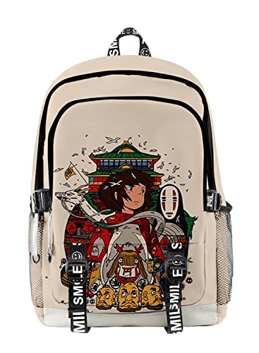 HANDAFA Unisex Anime Multipurpose Bag No Face Man Print Backpack Casual Daypack(Apricot)