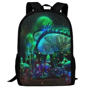 d-wolves novelty forest luminous psychedelic mushrooms school backpack for men women, lightweight backpack book bag with ergonomic back pad, casual daypack durable travel bag for hiking work business