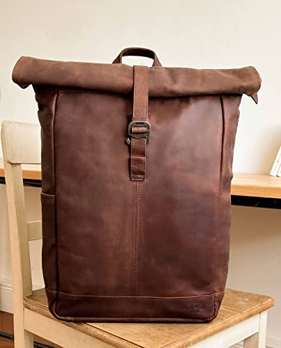 Gusti Backpack Leather-Bendik Rolltop Messenger bag Backpack Leather backpack Vintage city backpack Outdoor backpack Laptop bag Uni backpack Travelling bag Brown leather