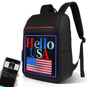 welaso smart bluetooth led backpack with colorful led sign panel and programmable, diy laptop daypack bag,black (large 25l,without rain cover)