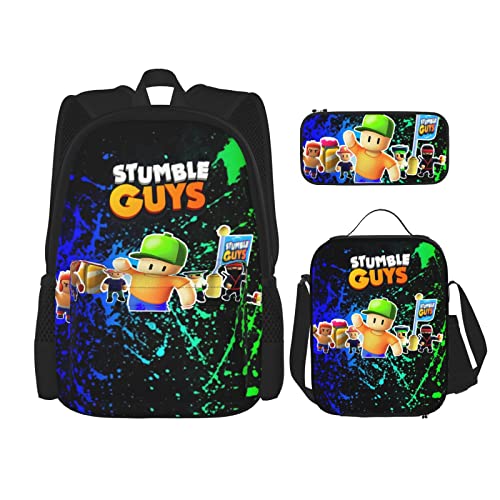 Stumble Guys Backpack Bookbag School Backpacks With Lunch Bag Box And Pencil Case 3 in ONE For Boys Girl