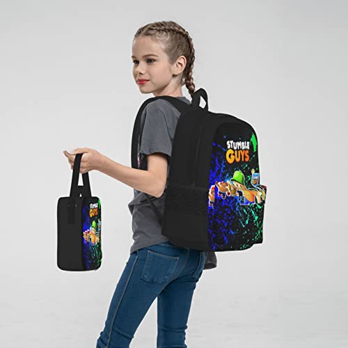 Stumble Guys Backpack Bookbag School Backpacks With Lunch Bag Box And Pencil Case 3 in ONE For Boys Girl