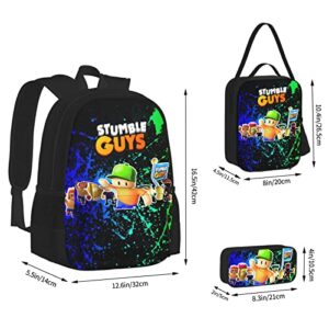 Stumble Guys Backpack Bookbag School Backpacks With Lunch Bag Box And Pencil Case 3 in ONE For Boys Girl