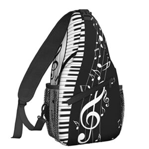 dujiea crossbody backpack for men women sling bag, piano keys music note chest bag shoulder bag lightweight one strap backpack multipurpose travel hiking daypack
