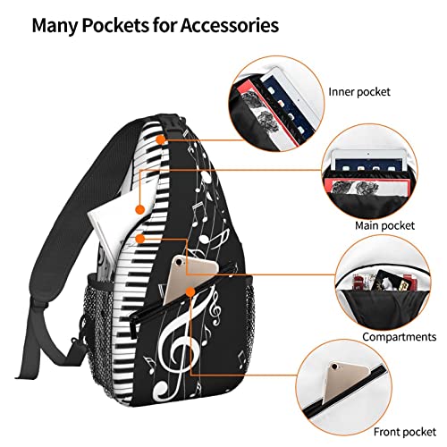 Dujiea Crossbody Backpack For Men Women Sling Bag, Piano Keys Music Note Chest Bag Shoulder Bag Lightweight One Strap Backpack Multipurpose Travel Hiking Daypack