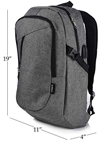 Laptop Travel Backpack - Adjustable Shoulder Straps, Zippered Compartments with Side Pockets for Water Bottle or Umbrella. Headset and USB Charging Port. Perfect for School, Business or Traveling.