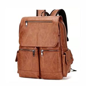ENYIWH Men Backpack Purse Leather Vintage Multi Pockets Travel Bag Laptop Large Capacity Business Casual (Light Brown)