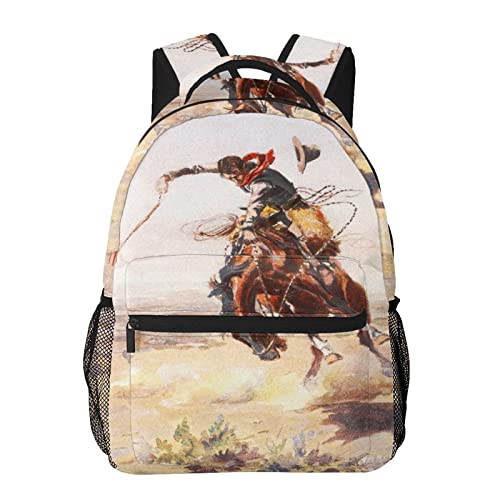 Multi leisure backpack,Vintage Rodeo Cowboy Bronc Rider,Travel Sports School Bag for Adult Youth College Students