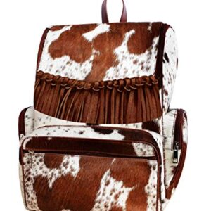 III-Fashions Cowhide Hair Print Fur Leather Fringe Diaper Backpack Rucksack / Knapsack Travel Shoulder Bag