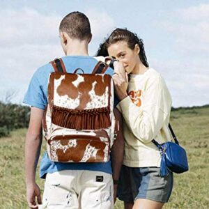 III-Fashions Cowhide Hair Print Fur Leather Fringe Diaper Backpack Rucksack / Knapsack Travel Shoulder Bag