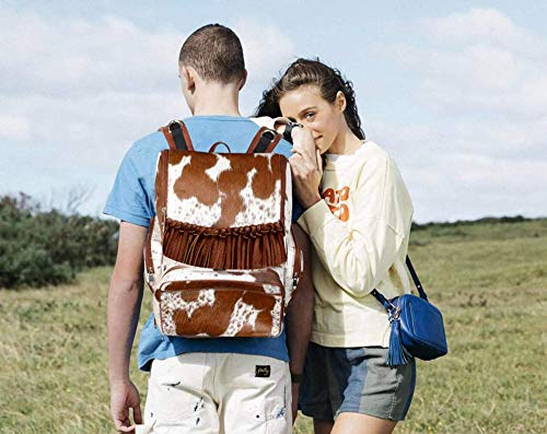 III-Fashions Cowhide Hair Print Fur Leather Fringe Diaper Backpack Rucksack / Knapsack Travel Shoulder Bag