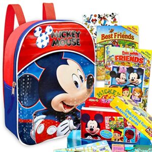 Disney Mickey Mouse Mini Backpack - Bundle with 11 Inch Mickey Backpack, Disney Look and Find Activity Cards Tin Lunch Box with 2 Disney Hidden Pictures Board Booklets