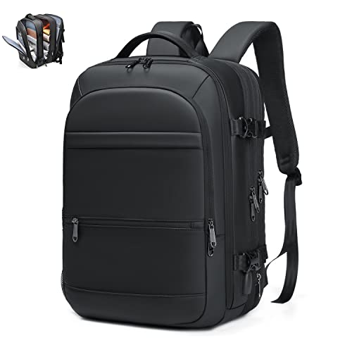 Refutuna Travel Backpack, 40L Flight Approved Carry On Backpack for Men Women, Expandable Water Resistant USB Charging Port Anti-Theft Laptop Backpack(Black)